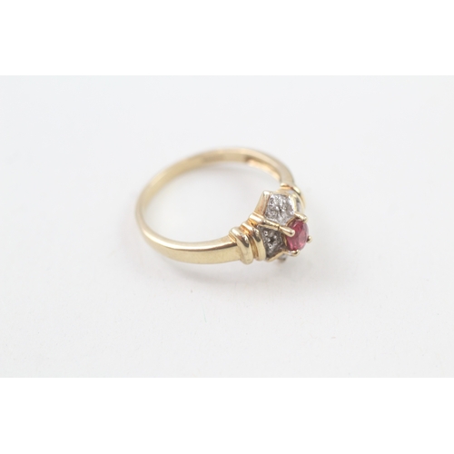 35 - 9ct gold ruby & diamond dress ring (2.5g) Size  L