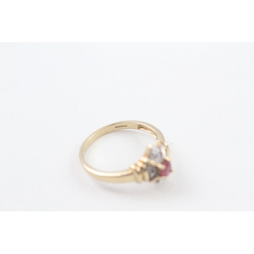 35 - 9ct gold ruby & diamond dress ring (2.5g) Size  L