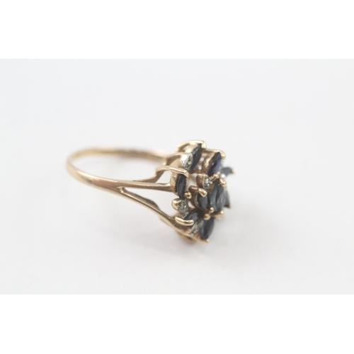 37 - 9ct gold vintage marquise sapphire & diamond dress ring (3.1g) Size  L