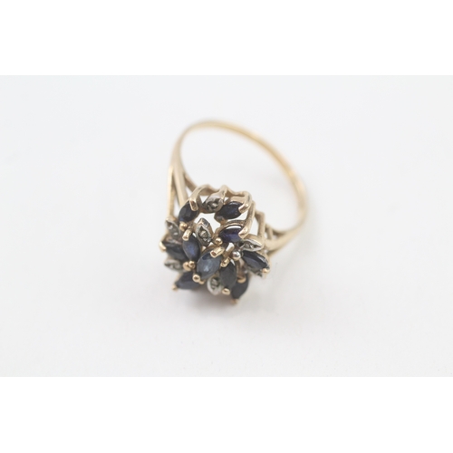 37 - 9ct gold vintage marquise sapphire & diamond dress ring (3.1g) Size  L