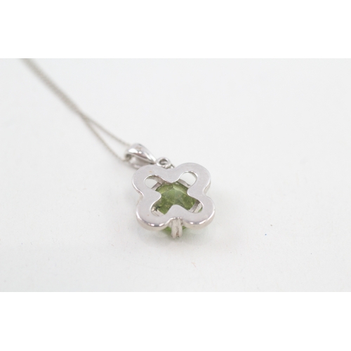 38 - 9ct white gold diamond & peridot clover pendant necklace (2.8g)