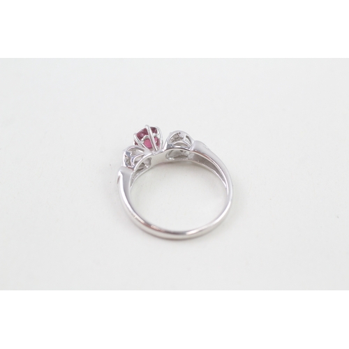 40 - 9ct white gold pink tourmaline single stone ring with diamond set openwork shoulders (2.7g) Size  N ... 