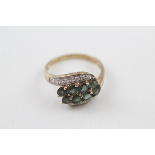 41 - 9ct gold diamond & tourmaline dress ring (3.2g) Size  R