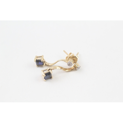 47 - 14ct gold diamond & blue gemstone drop earrings (1.7g)