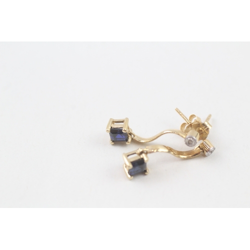 47 - 14ct gold diamond & blue gemstone drop earrings (1.7g)