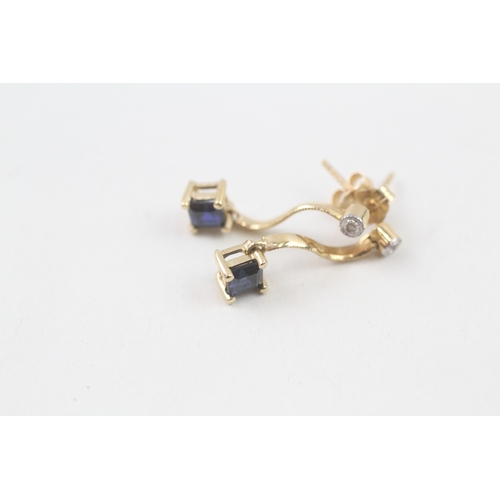 47 - 14ct gold diamond & blue gemstone drop earrings (1.7g)