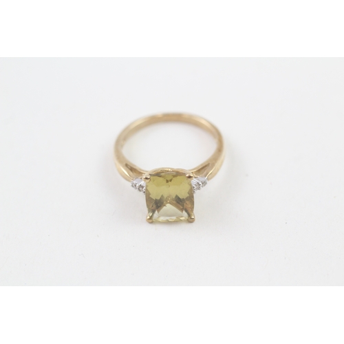 48 - 9ct gold heliodor single stone ring with diamond sides (2.6g) Size  N