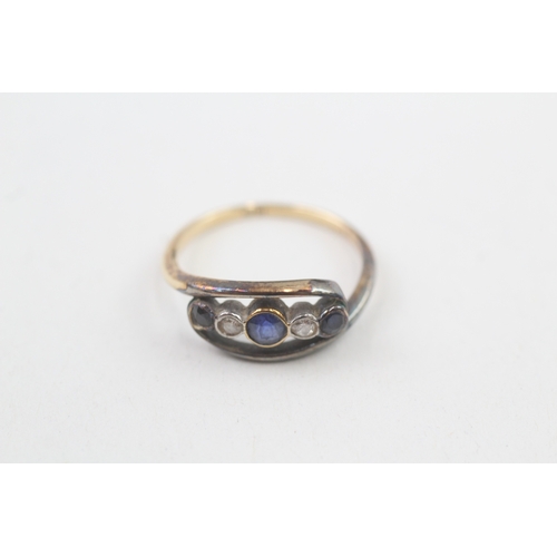 55 - 18ct gold antique diamond & sapphire five stone ring (2.3g) Size  L