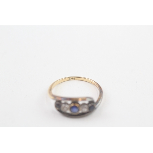 55 - 18ct gold antique diamond & sapphire five stone ring (2.3g) Size  L