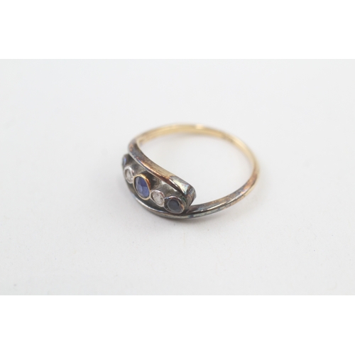 55 - 18ct gold antique diamond & sapphire five stone ring (2.3g) Size  L