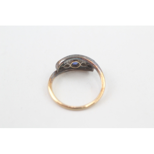 55 - 18ct gold antique diamond & sapphire five stone ring (2.3g) Size  L