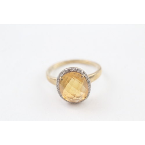 72 - 9ct gold faceted citrine & diamond dress ring (3g) Size  M