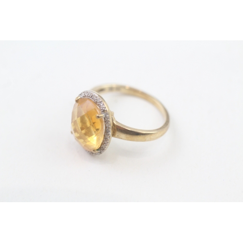 72 - 9ct gold faceted citrine & diamond dress ring (3g) Size  M