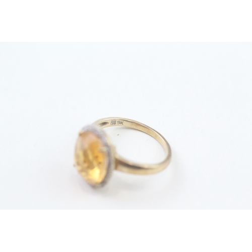 72 - 9ct gold faceted citrine & diamond dress ring (3g) Size  M