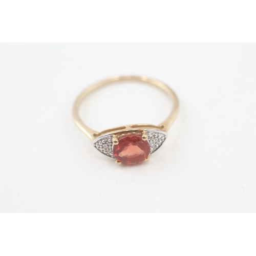 88 - 9ct gold diamond & red gemstone dress ring (2.6g) Size  R 1/2