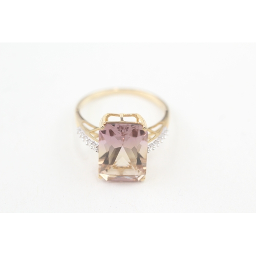 90 - 9ct gold ametrine single stone ring with white gemstone set shoulders (3.3g) Size  S