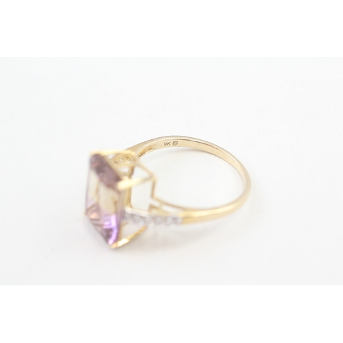 90 - 9ct gold ametrine single stone ring with white gemstone set shoulders (3.3g) Size  S