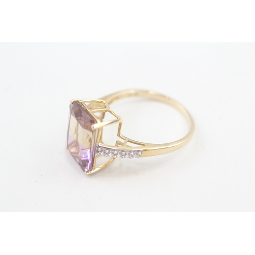 90 - 9ct gold ametrine single stone ring with white gemstone set shoulders (3.3g) Size  S