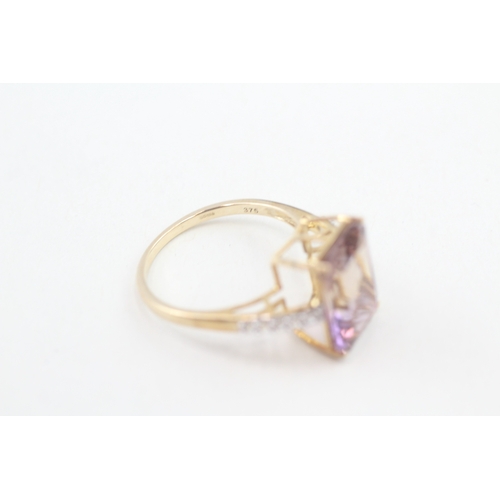 90 - 9ct gold ametrine single stone ring with white gemstone set shoulders (3.3g) Size  S