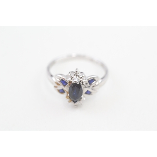 91 - 9ct white gold diamond & blue gemstone dress ring (2.1g) Size  N