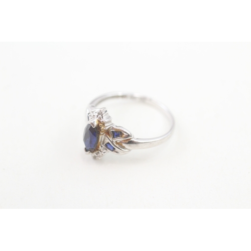 91 - 9ct white gold diamond & blue gemstone dress ring (2.1g) Size  N