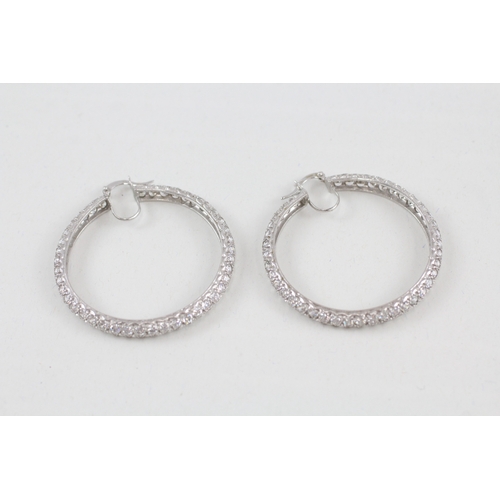 100 - 9ct white gold cubic zirconia hoop earrings (14.6g)