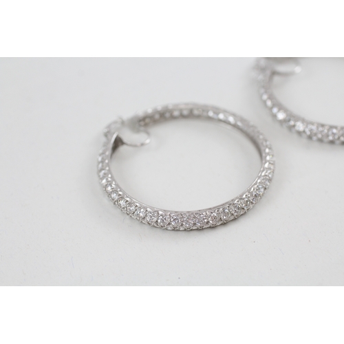 100 - 9ct white gold cubic zirconia hoop earrings (14.6g)