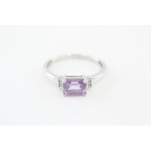 109 - 9ct white gold amethyst and diamond dress ring (1.6g) Size  O