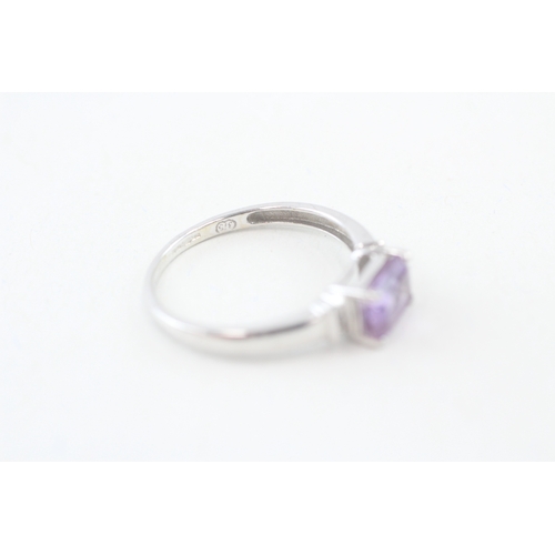 109 - 9ct white gold amethyst and diamond dress ring (1.6g) Size  O