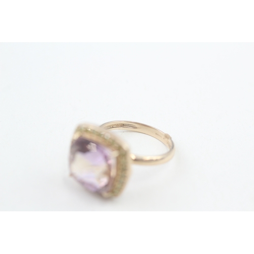 11 - 9ct gold diamond & ametrine cocktail ring (4g) Size  O