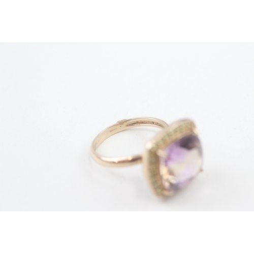 11 - 9ct gold diamond & ametrine cocktail ring (4g) Size  O