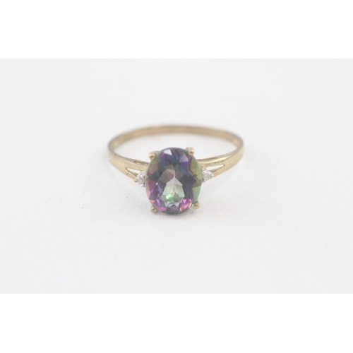 127 - 9ct gold mystic topaz & diamond dress ring, claw set (1.9g) Size  U