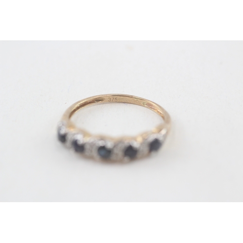 129 - 9ct gold vintage sapphire & diamond half eternity ring (1.6g) Size  N