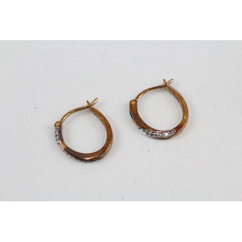 154 - 9ct gold diamond hoop earrings (1.8g)