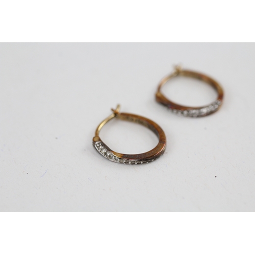 154 - 9ct gold diamond hoop earrings (1.8g)