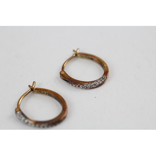 154 - 9ct gold diamond hoop earrings (1.8g)