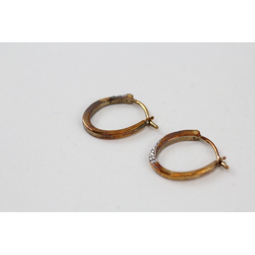 154 - 9ct gold diamond hoop earrings (1.8g)