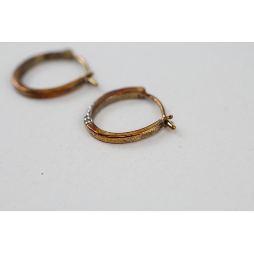 154 - 9ct gold diamond hoop earrings (1.8g)