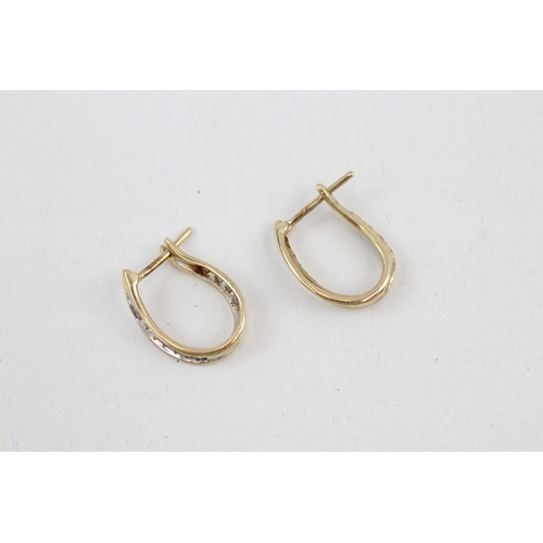 157 - 9ct gold diamond hoop earrings (2.2g)