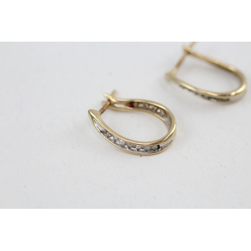 157 - 9ct gold diamond hoop earrings (2.2g)