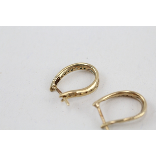 157 - 9ct gold diamond hoop earrings (2.2g)