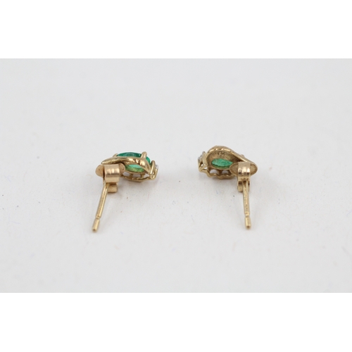 159 - 9ct gold emerald & diamond stud earrings with scroll backs (0.8g)