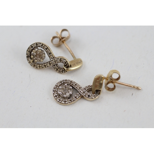 163 - 9ct gold diamond eternity drop earrings with scroll backs (1.5g)