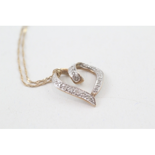 167 - 9ct gold diamond heart pendant necklace (2.5g)