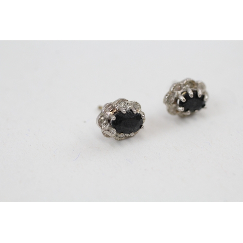 173 - 9ct gold sapphire & diamond cluster stud earrings (1.5g)