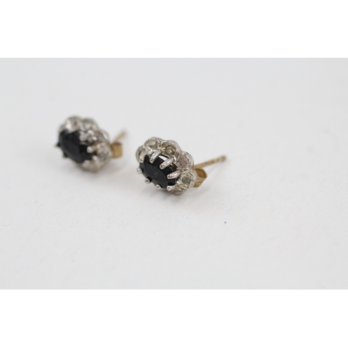 173 - 9ct gold sapphire & diamond cluster stud earrings (1.5g)