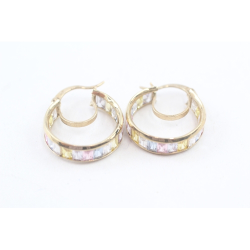 193 - 9ct gold cubic zirconia hoop earrings (4.5g)