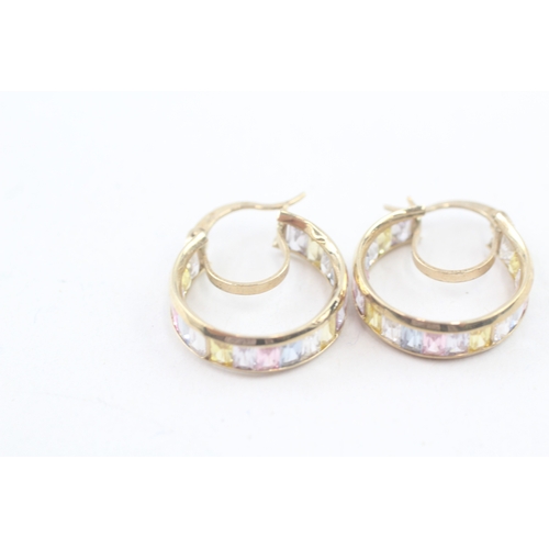 193 - 9ct gold cubic zirconia hoop earrings (4.5g)