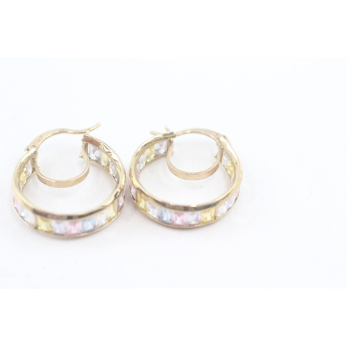 193 - 9ct gold cubic zirconia hoop earrings (4.5g)