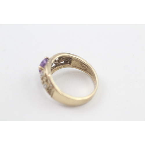 194 - 9ct gold diamond & amethyst heart ring (3.4g) Size  M